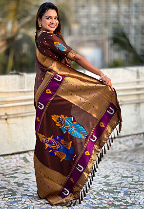 Woven Art Silk Saree in Brown
