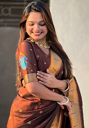 Woven Art Silk Saree in Brown