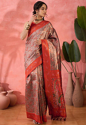 Woven Art Silk Saree in Brown
