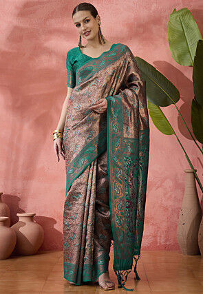 Woven Art Silk Saree in Brown