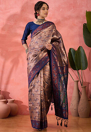 Woven Art Silk Saree in Brown