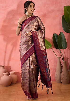 Woven Art Silk Saree in Brown