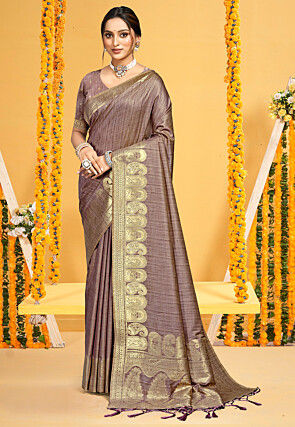 Woven Art Silk Saree in Brown