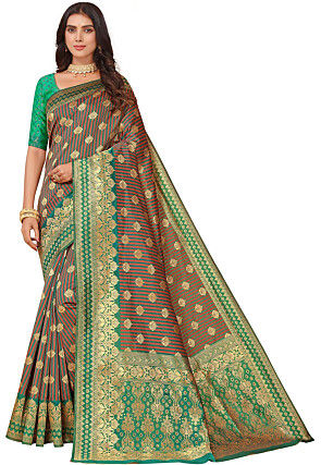 Woven Art Silk Saree in Brown