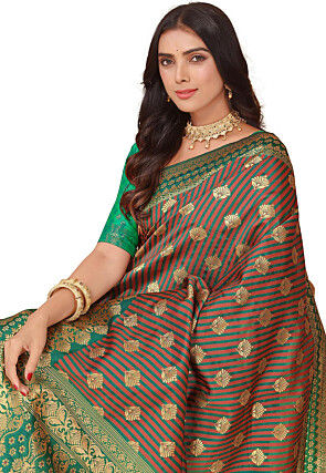 Woven Art Silk Saree in Brown