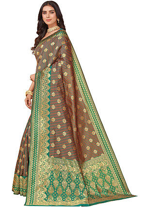 Woven Art Silk Saree in Brown