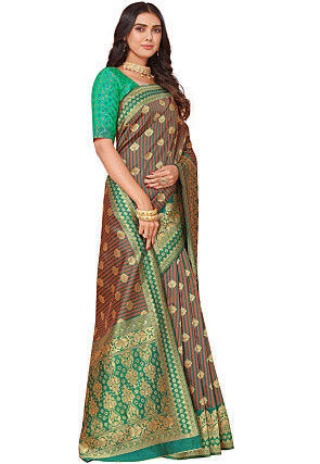 Woven Art Silk Saree in Brown