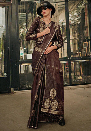 Woven Art Silk Saree in Brown