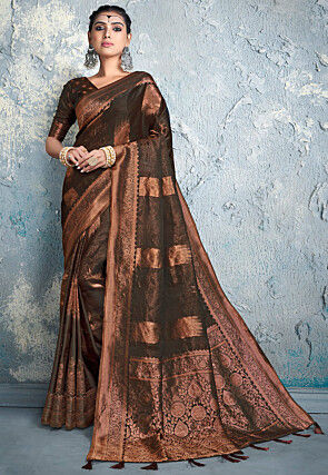 Buy SuperLaxmi Striped Kanjivaram Tissue, Cotton Silk Saree (Brown) Online  at Best Prices in India - JioMart.