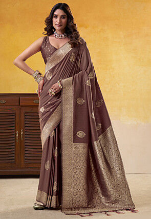 Woven Art Silk Saree in Brown