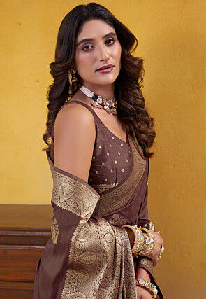 Woven Art Silk Saree in Brown