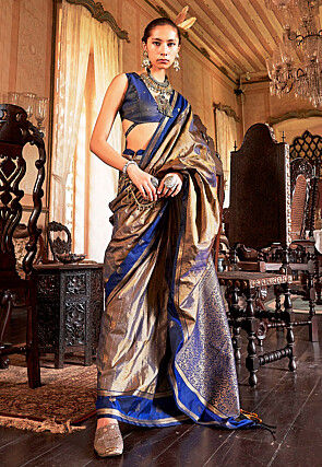 Woven Art Silk Saree in Brown