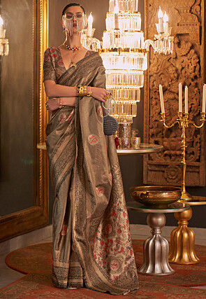 Woven Art Silk Saree in Brown