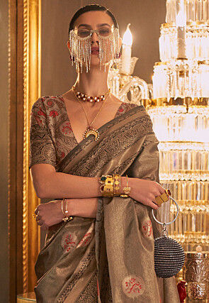 Woven Art Silk Saree in Brown