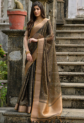 Woven Art Silk Saree in Brown