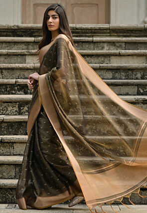 Woven Art Silk Saree in Brown