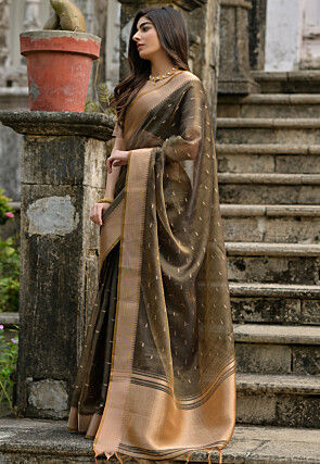 Woven Art Silk Saree in Brown