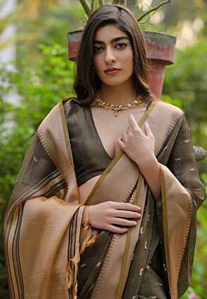 Woven Art Silk Saree in Brown