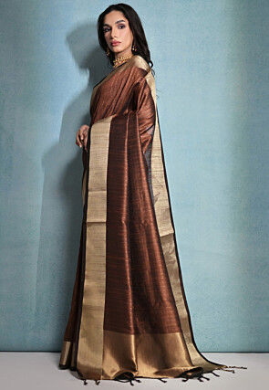 Woven Art Silk Saree in Brown