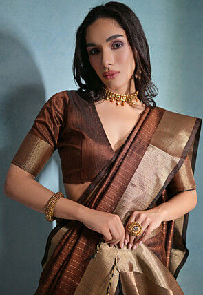 Woven Art Silk Saree in Brown