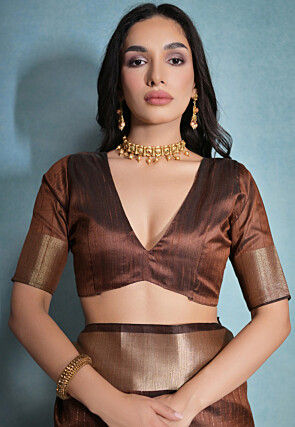 Woven Art Silk Saree in Brown