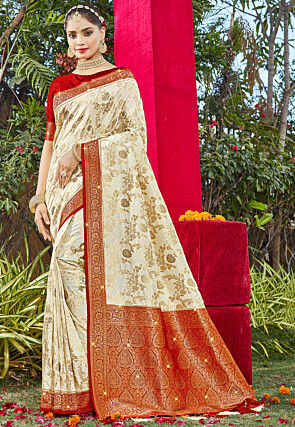 Woven Art Silk Saree in Cream