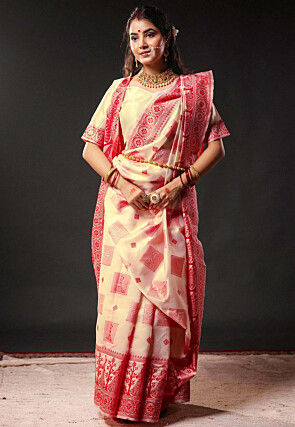Woven Art Silk Saree in Cream