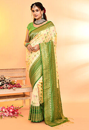 Woven Art Silk Saree in Cream