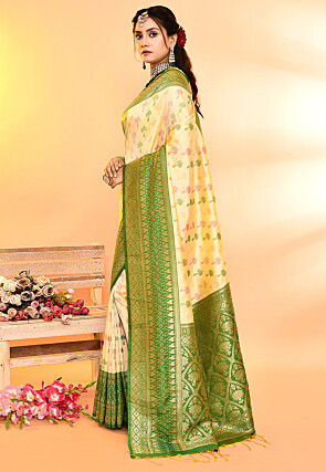 Woven Art Silk Saree in Cream