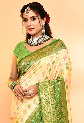 Woven Art Silk Saree in Cream