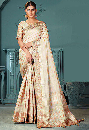 Woven Art Silk Saree in Cream