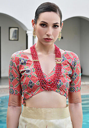 Patola Printed Art Silk Saree in Cream