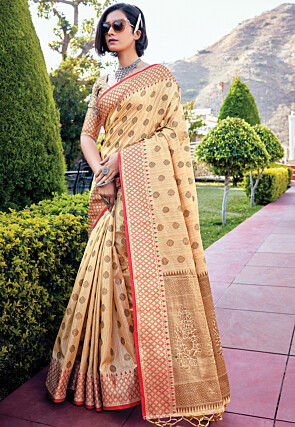 Silk off white saree with zari woven - G3-WSA54700 | G3fashion.com