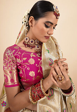 Woven Art Silk Saree in Cream