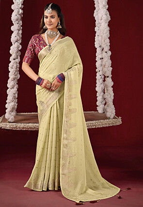 Woven Art Silk Saree in Cream