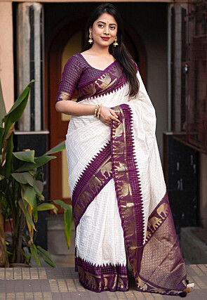 Woven Art Silk Saree in Cream