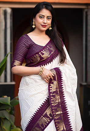 Woven Art Silk Saree in Cream