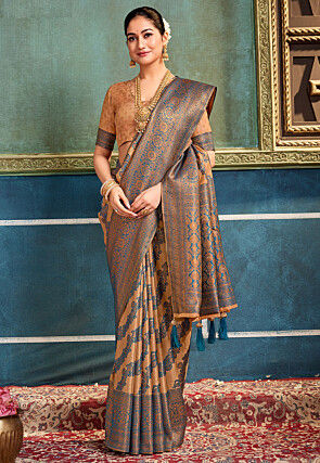 Woven Art Silk Saree in Dark Beige