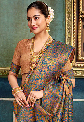 Woven Art Silk Saree in Dark Beige