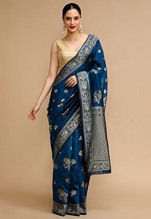 Woven Art Silk Saree in Dark Blue