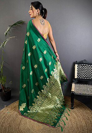Woven Art Silk Saree in Dark Green