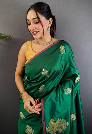 Woven Art Silk Saree in Dark Green