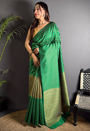 Woven Art Silk Saree in Dark Green