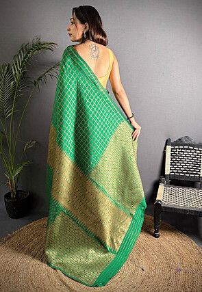 Woven Art Silk Saree in Dark Green