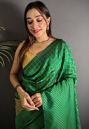Woven Art Silk Saree in Dark Green