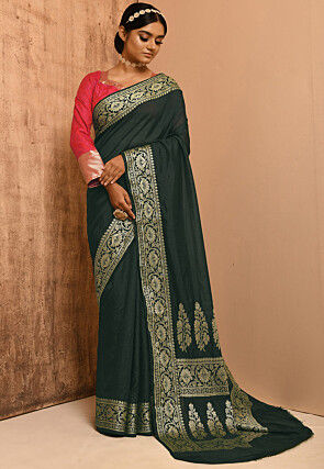 Banarasi Silk Saree in Dark Green