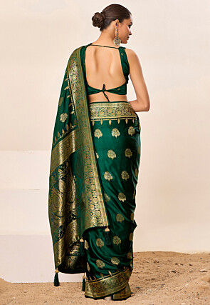 Woven Art Silk Saree in Dark Green