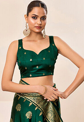 Woven Art Silk Saree in Dark Green