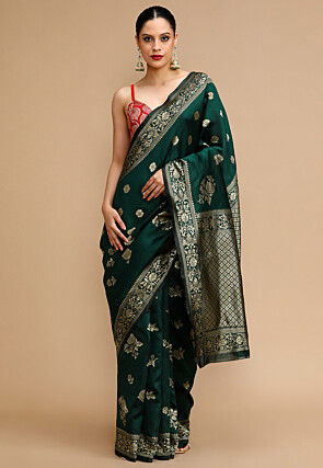 Woven Art Silk Saree in Dark Green