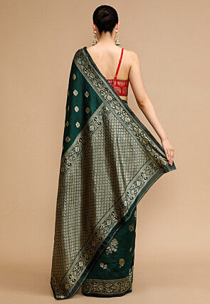 Woven Art Silk Saree in Dark Green